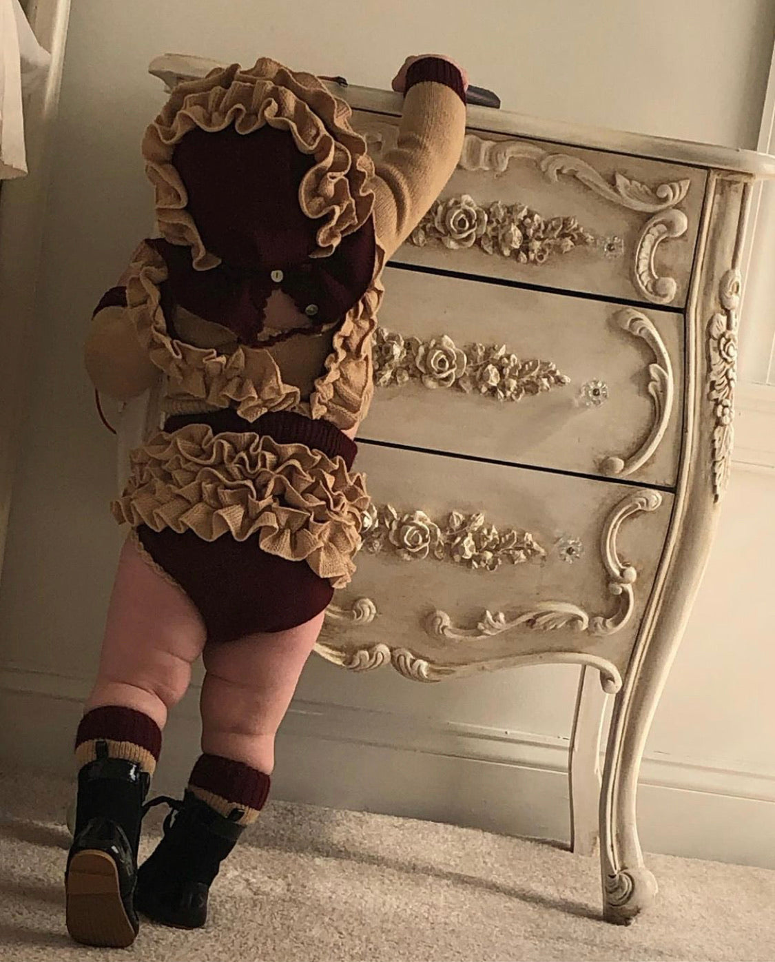Burgundy and Camel Knit Set
